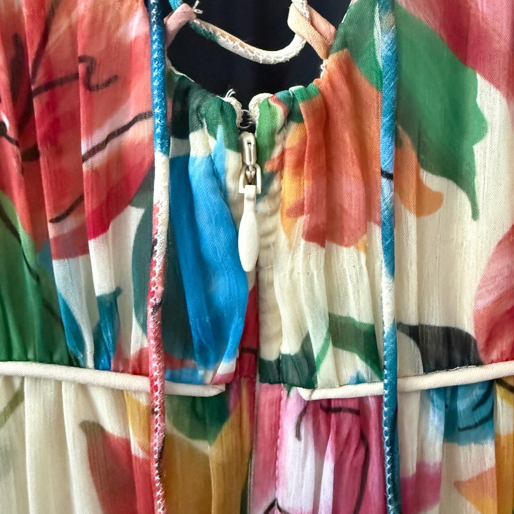 ONE33 Social sz 2 Floral Puff Sleeve Lace Up Back Maxi Dress Multicolor NWOT - Picture 7 of 9